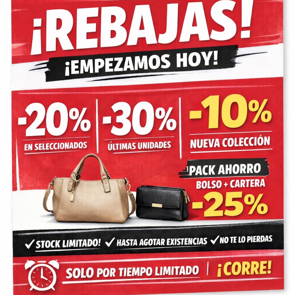 Rebajas por tiempo limitado en todos los productos de nuestra Web 