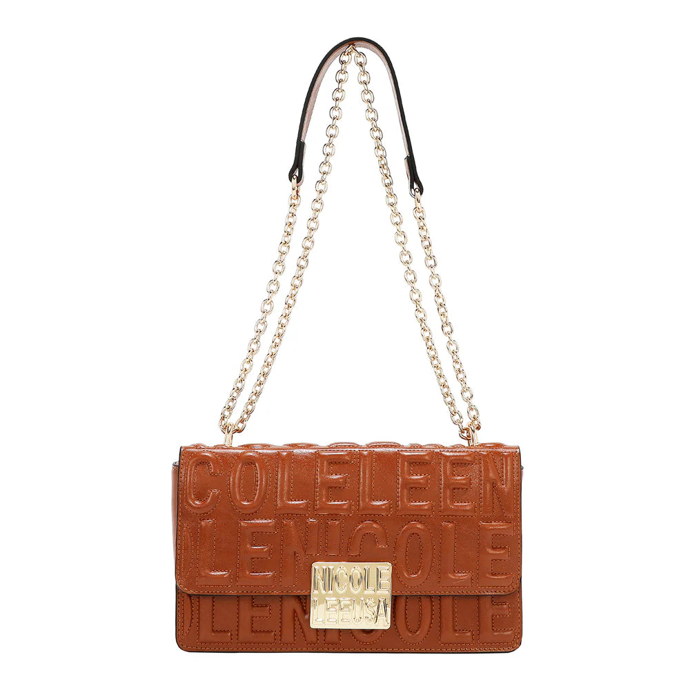 BOLSO DE HOMBRO CON CADENA Y LOGO EN RELIEVE (varios colores)