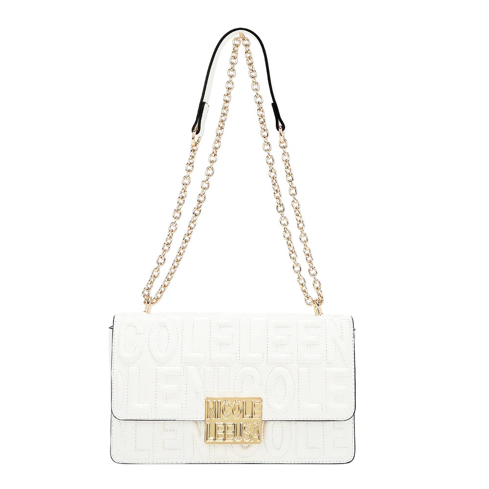 BOLSO DE HOMBRO CON CADENA Y LOGO EN RELIEVE (varios colores)