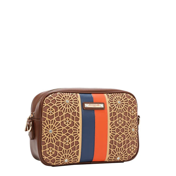 BOLSO BANDOLERA GEOMÉTRICO CORTADO A LÁSER (MARRON)