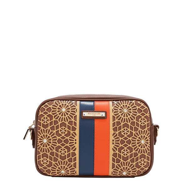 BOLSO BANDOLERA GEOMÉTRICO CORTADO A LÁSER (MARRON)