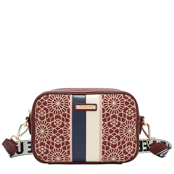 BOLSO BANDOLERA GEOMÉTRICO CORTADO A LÁSER (Vino)