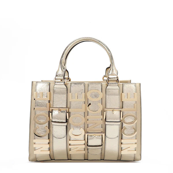 Calista Satchel Dorado | Bolso Vegano con Detalles Croc