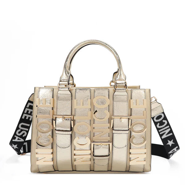 Calista Satchel Dorado | Bolso Vegano con Detalles Croc
