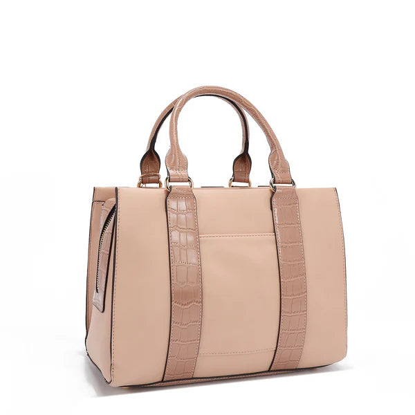 Calista Satchel Rosa | Bolso Vegano con Detalles Croc