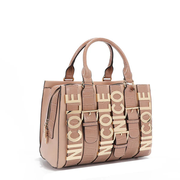 Calista Satchel Rosa | Bolso Vegano con Detalles Croc