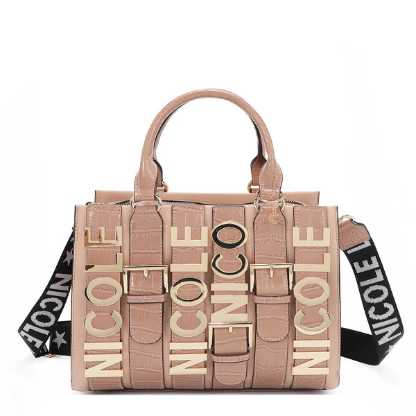 Calista Satchel Rosa | Bolso Vegano con Detalles Croc