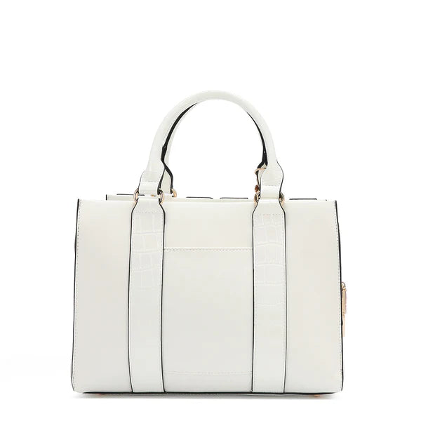 Calista Satchel Blanco | Bolso Vegano con Detalles Croc