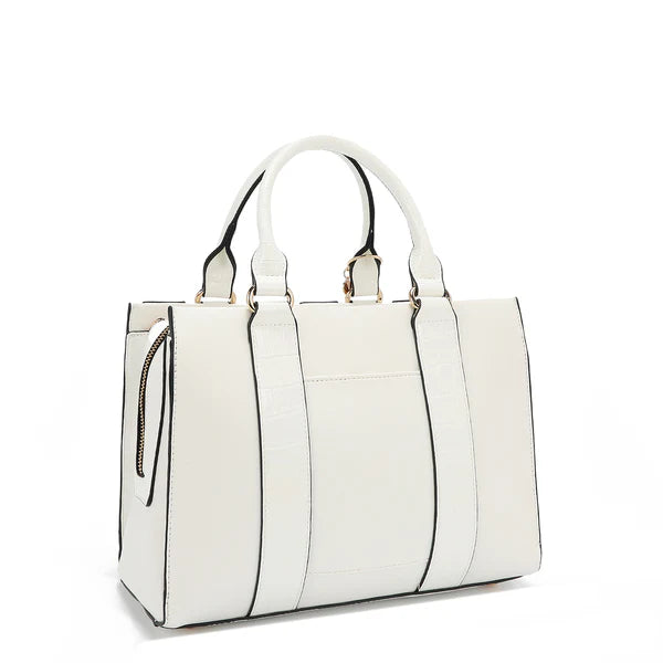 Calista Satchel Blanco | Bolso Vegano con Detalles Croc