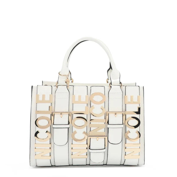 Calista Satchel Blanco | Bolso Vegano con Detalles Croc