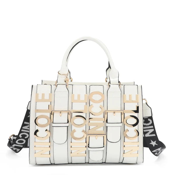 Calista Satchel Blanco | Bolso Vegano con Detalles Croc