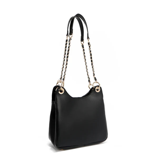 “Bolso Calista negro con cadena Nicole Lee vista trasera”