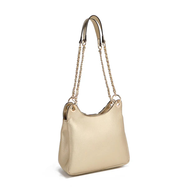 “Bolso Calista dorado con cadena Nicole Lee vista trasera"