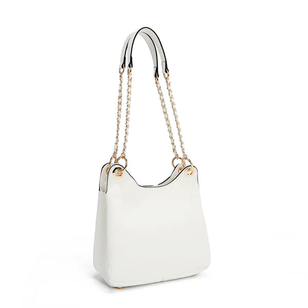 “Bolso Calista blanco con cadena Nicole Lee vista trasera "