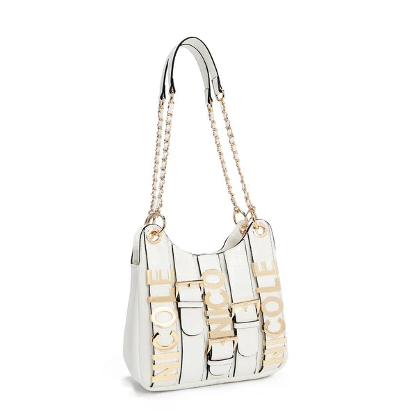 “Bolso de hombro con cadena Calista color blanco”