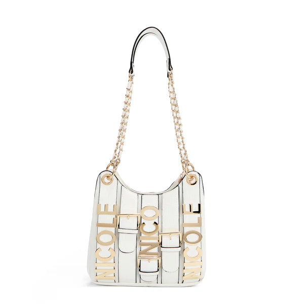“Detalle del bolso Calista blanco con cadena Nicole Lee”