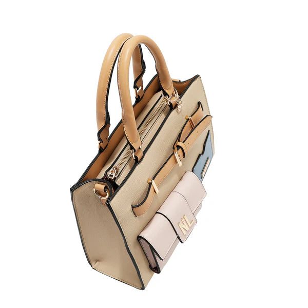 BOLSO DE BOLSILLO CON BLOQUES DE COLOR (TAUPE)