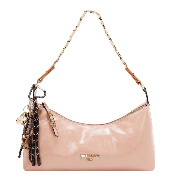 “Bolso de hombro Luxe Shimmer rosa Nicole Lee vista frontal”