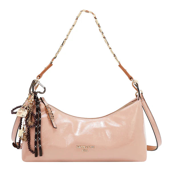 “Bolso de hombro Luxe Shimmer rosa Nicole Lee vista frontal”  