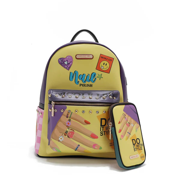 MOCHILA GRANDE DE MODA CON PUERTO DE CARGA USB Y BOLSA (NAIL POLISH)