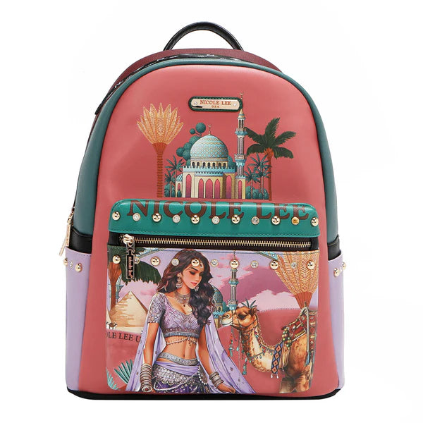 MOCHILA GRANDE DE MODA CON PUERTO DE CARGA USB Y BOLSA (QUEEN CLEOPATRA) | Nicole Lee